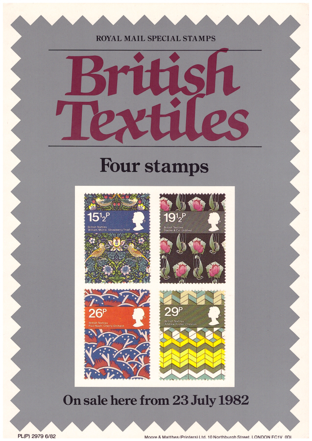 (image for) 1982 British Textiles Post Office A4 poster. PL(P) 2979 6/82.